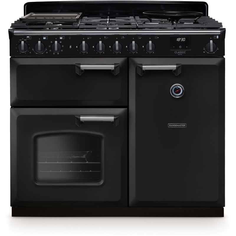 Rangemaster CLDL100DFPCBL/CM1 - Black/Chrome 100cm Dual Fuel Range Cooker - A Energy Rating