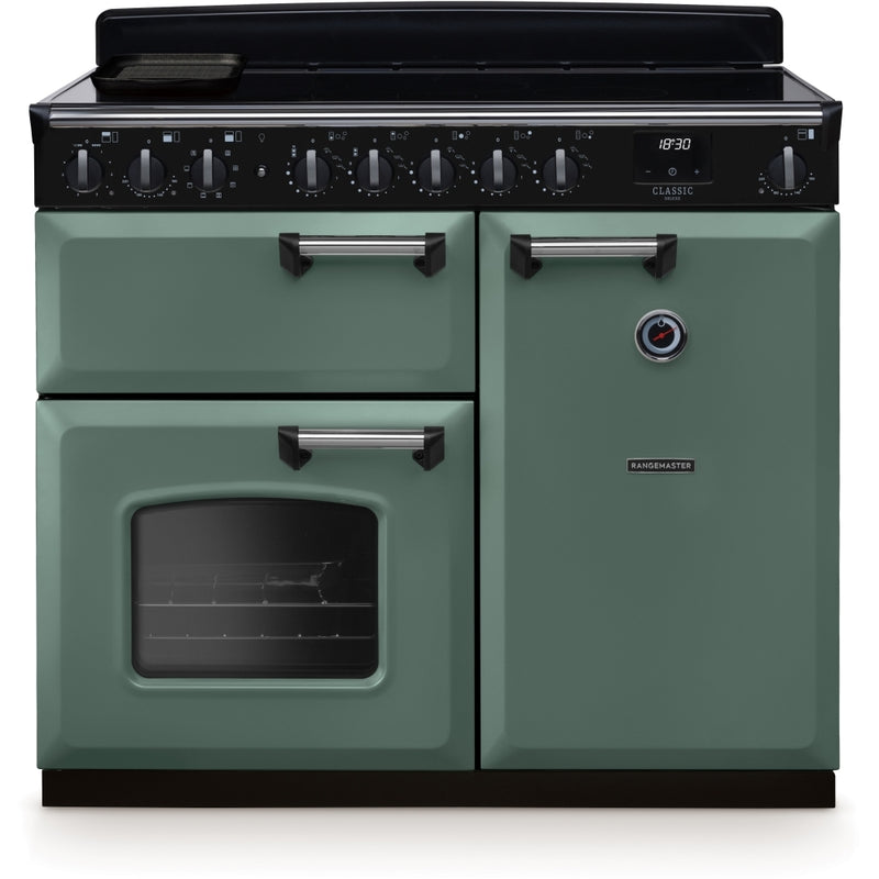 Rangemaster Classic Deluxe - Mineral Green/Chrome Range Cooker - 100cm Induction - A Energy Rating