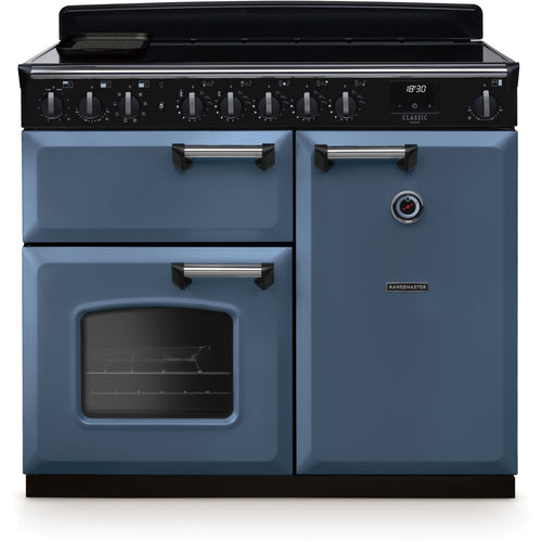Rangemaster Classic Deluxe - Stone Blue/Chrome 100cm Range Cooker - Induction - A Rated