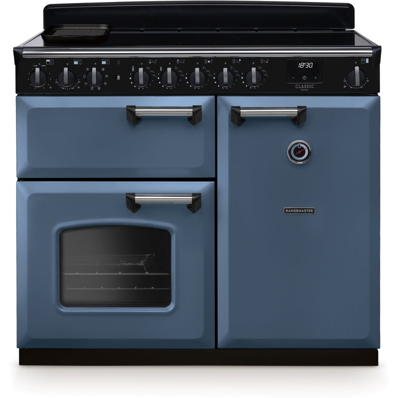 Rangemaster Classic Deluxe - Stone Blue/Chrome 100cm Range Cooker - Induction - A Rated