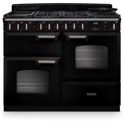 Rangemaster CLDLO110DFPGBL/CM1 - Black/Chrome 110cm Dual Fuel Range Cooker - 80L Oven - A Energy