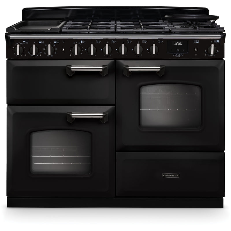 Rangemaster CLDLO110DFPCBL/CM1 Classic Deluxe - Charcoal Black/Chrome Range Cooker - Dual Fuel - 110cm