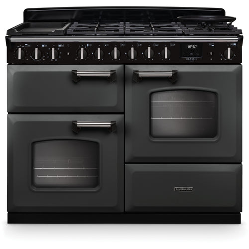 Rangemaster Classic Deluxe - Slate/Chrome Dual Fuel Range Cooker - 110cm - A Energy