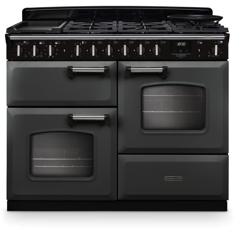 Rangemaster Classic Deluxe - Slate/Chrome Dual Fuel Range Cooker - 110cm - A Energy