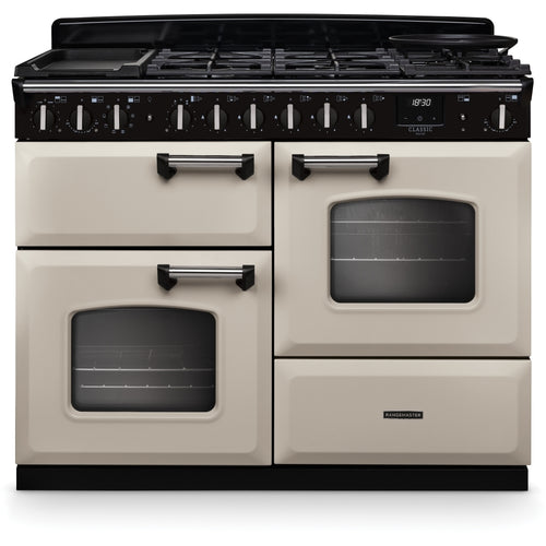 Rangemaster Classic Deluxe - Cream 110cm Dual Fuel Range Cooker - 5 Burner with Ceramic Zones - A Energy