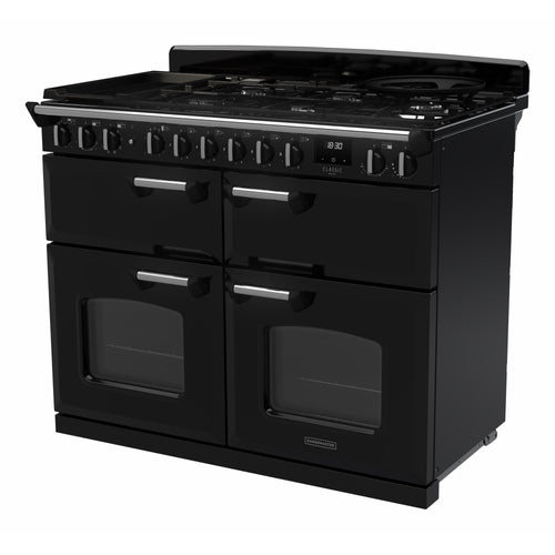 Rangemaster Classic Deluxe CLDLB110DFPGBL/CM1 - Black/Chrome Dual Fuel Range Cooker - 110cm - A Rated