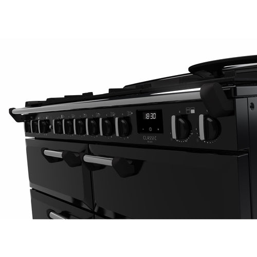Rangemaster Classic Deluxe CLDLB110DFPGBL/CM1 - Black/Chrome Dual Fuel Range Cooker - 110cm - A Rated