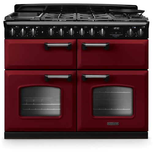 Rangemaster CLDLB110DFPBOR/CM1 Classic Deluxe - Bordeaux/Chrome 110cm Dual Fuel Range Cooker - A Rated