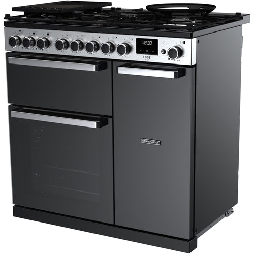 Rangemaster EDDL90DFGBLK/CM1 Edge Deluxe 90cm Dual Fuel Black Glass/Chrome
