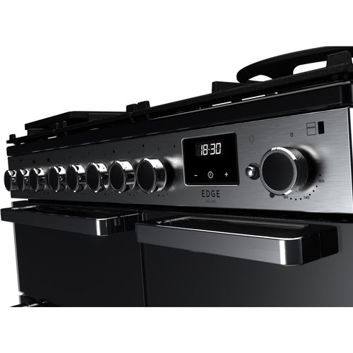 Rangemaster EDDL90DFGBLK/CM1 Edge Deluxe 90cm Dual Fuel Black Glass/Chrome