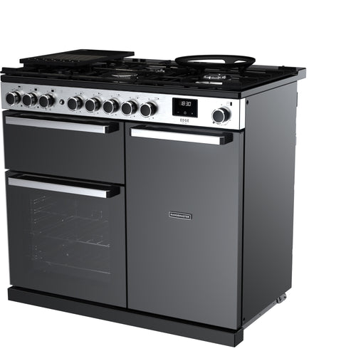 Rangemaster EDDL100DFGBLK/CM1 Edge Deluxe 100cm Dual Fuel Black Glass/Chrome