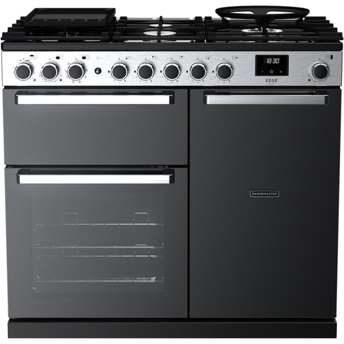 Rangemaster EDDL100DFGBLK/CM1 Edge Deluxe 100cm Dual Fuel Black Glass/Chrome