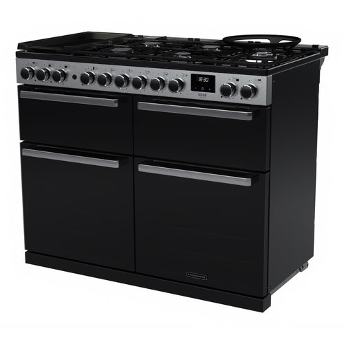 Rangemaster EDDLB110DFGBLK/CM1 Edge Deluxe 110cm BC Dual Fuel Black Glass/Chrome