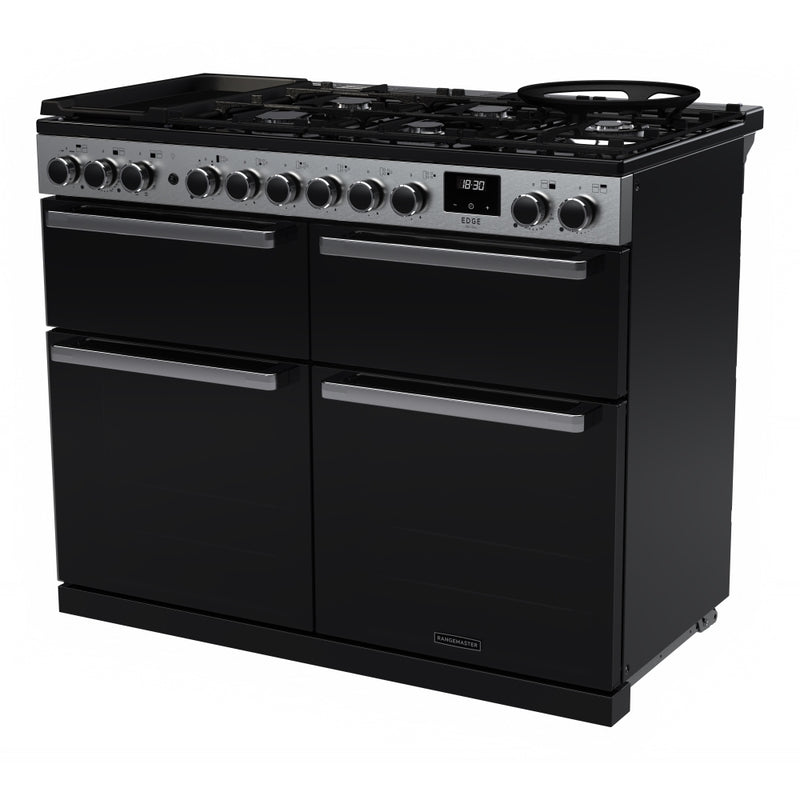 Rangemaster EDDLB110DFGBLK/CM1 Edge Deluxe 110cm BC Dual Fuel Black Glass/Chrome