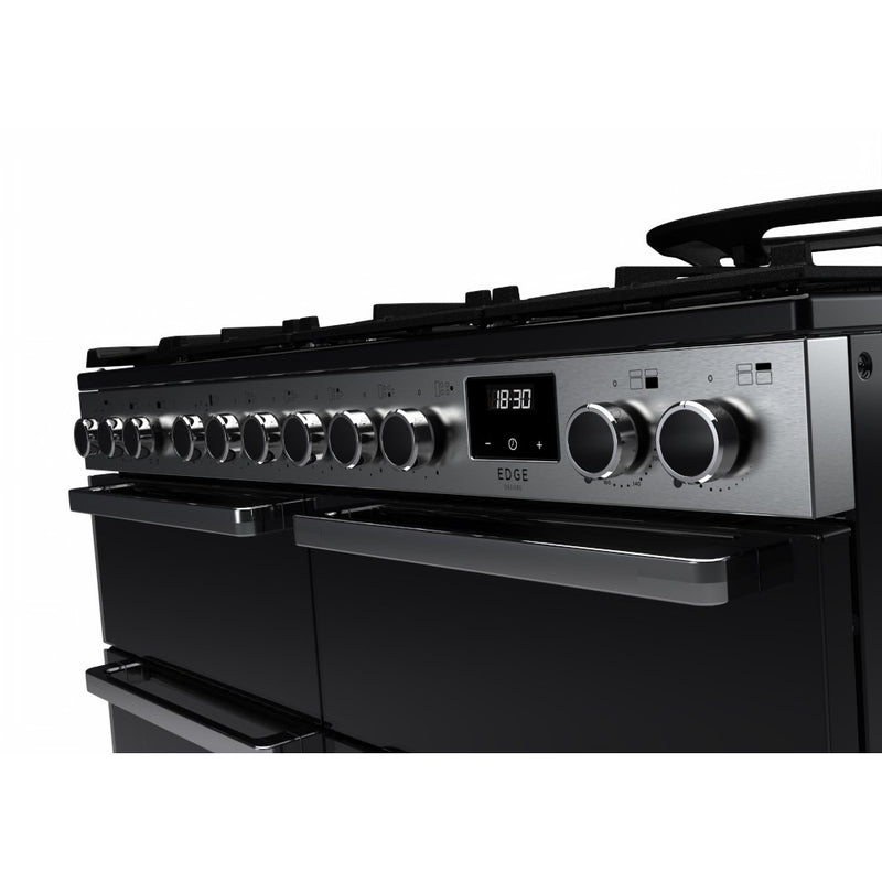 Rangemaster EDDLB110DFGBLK/CM1 Edge Deluxe 110cm BC Dual Fuel Black Glass/Chrome
