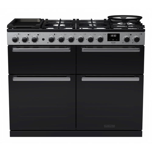 Rangemaster EDDLB110DFGBLK/CM1 Edge Deluxe 110cm BC Dual Fuel Black Glass/Chrome