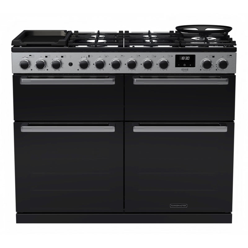 Rangemaster EDDLB110DFGBLK/CM1 Edge Deluxe 110cm BC Dual Fuel Black Glass/Chrome