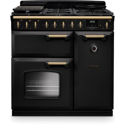 Rangemaster CLDL90DFPCBL/AB1 - Black Dual Fuel Range Cooker - 90cm - A Energy