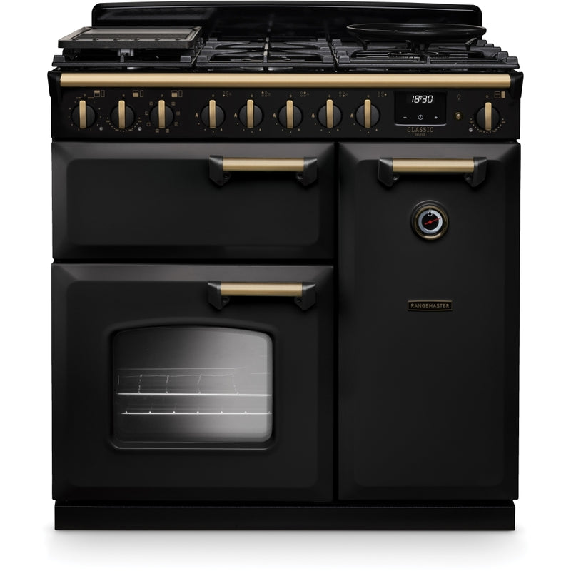 Rangemaster CLDL90DFPCBL/AB1 - Black Dual Fuel Range Cooker - 90cm - A Energy