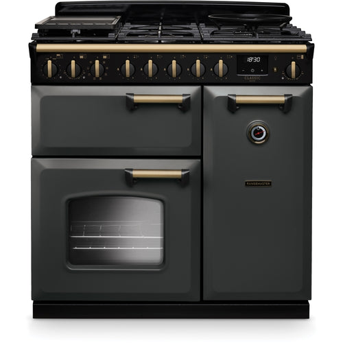 Rangemaster CLDL90DFPSLT/AB1 - Slate/Antique Brass Range Cooker - Dual Fuel - A energy