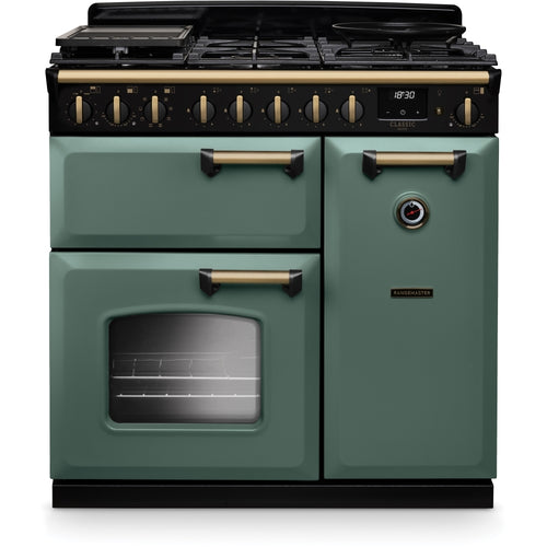 Rangemaster CLDL90DFPMGR/AB1 - Mineral Green 90cm Range Cooker - Dual Fuel - A Energy Rating