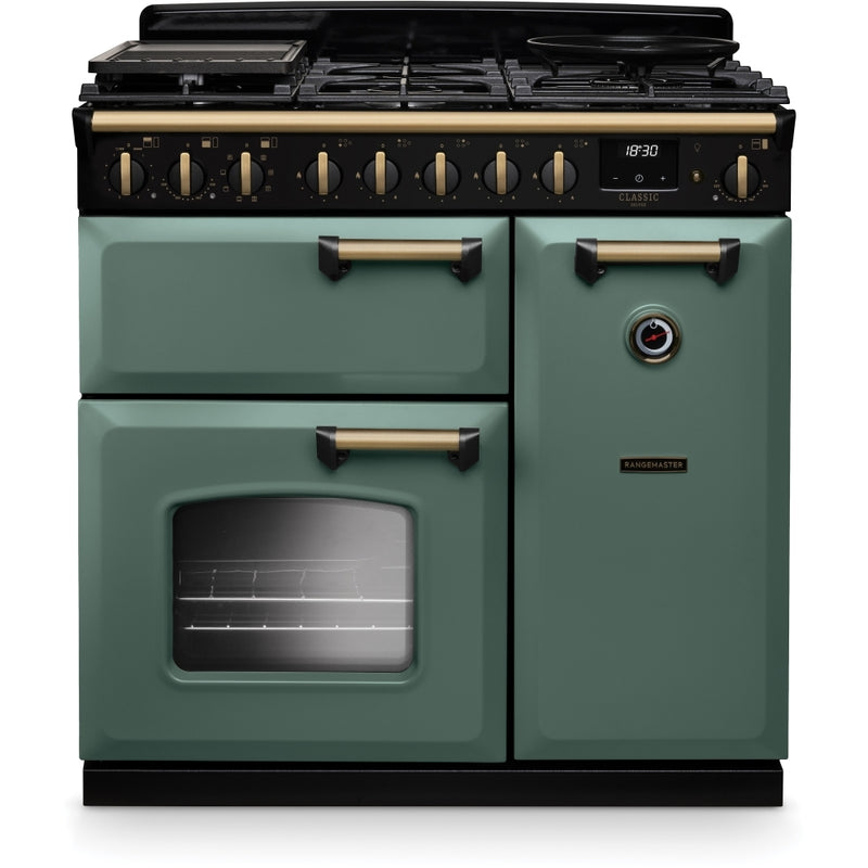 Rangemaster CLDL90DFPMGR/AB1 - Mineral Green 90cm Range Cooker - Dual Fuel - A Energy Rating