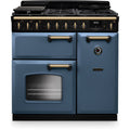 Rangemaster Classic Deluxe - Stone Blue/Antique Brass Range Cooker - 90cm Dual Fuel - A Rated
