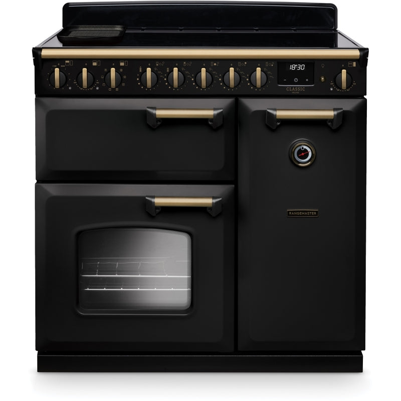 Rangemaster Classic Deluxe - Charcoal Black / Antique Brass Range Cooker - 90cm Induction - A Energy