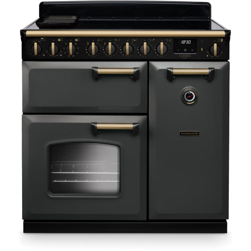 Rangemaster CLDL90EIPSLT/AB1 - Slate/Antique Brass 90cm Range Cooker - Induction - A Rated