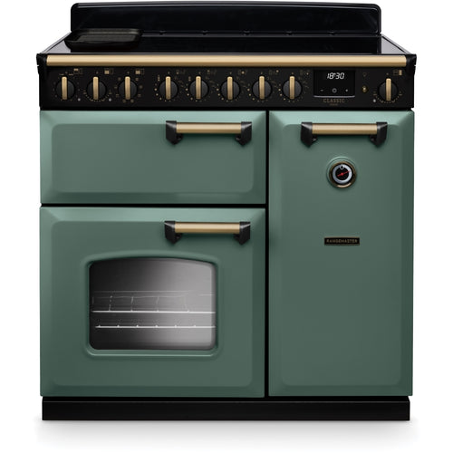 Rangemaster CLDL90EIPMGR/AB1 - Mineral Green/Antique Brass 90cm Range Cooker - Induction - A Energy