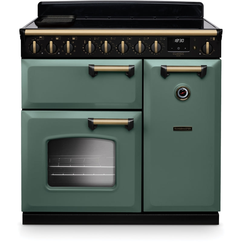 Rangemaster CLDL90EIPMGR/AB1 - Mineral Green/Antique Brass 90cm Range Cooker - Induction - A Energy