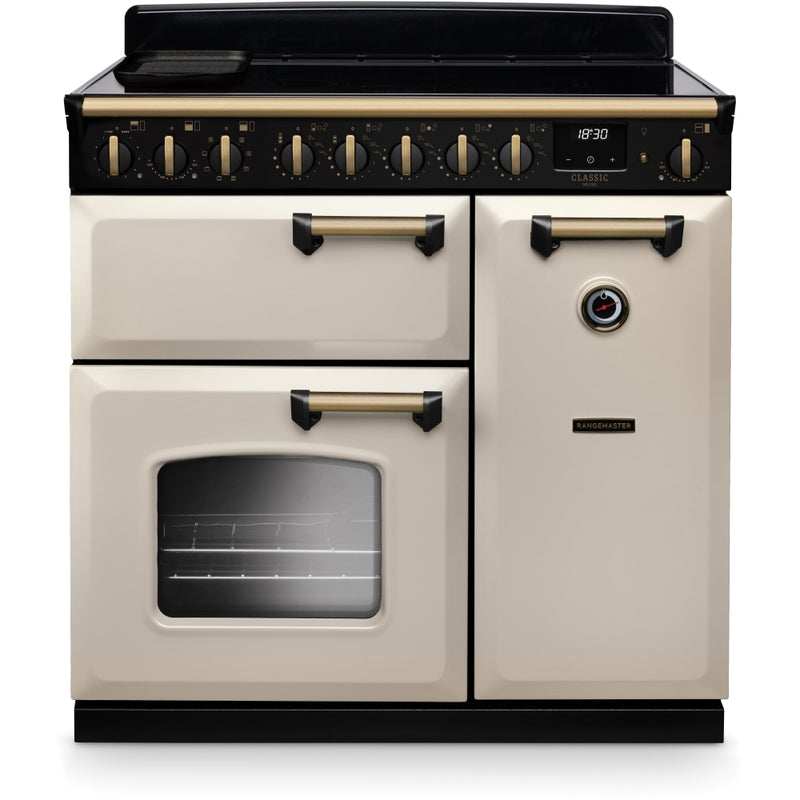 Rangemaster CLDL90EIPPCR/AB1 - Pale Cream/Antique Brass Classic Deluxe Range Cooker - 90cm Induction - A Energy