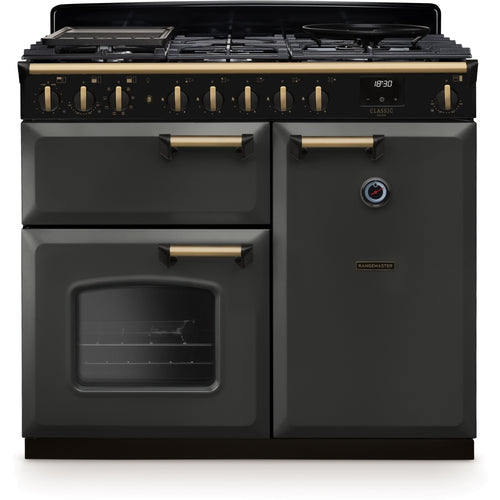 Rangemaster CLDL100DFPSLT/AB1 - Slate/Antique Brass 100cm Range Cooker - Dual Fuel - A+++ to D energy