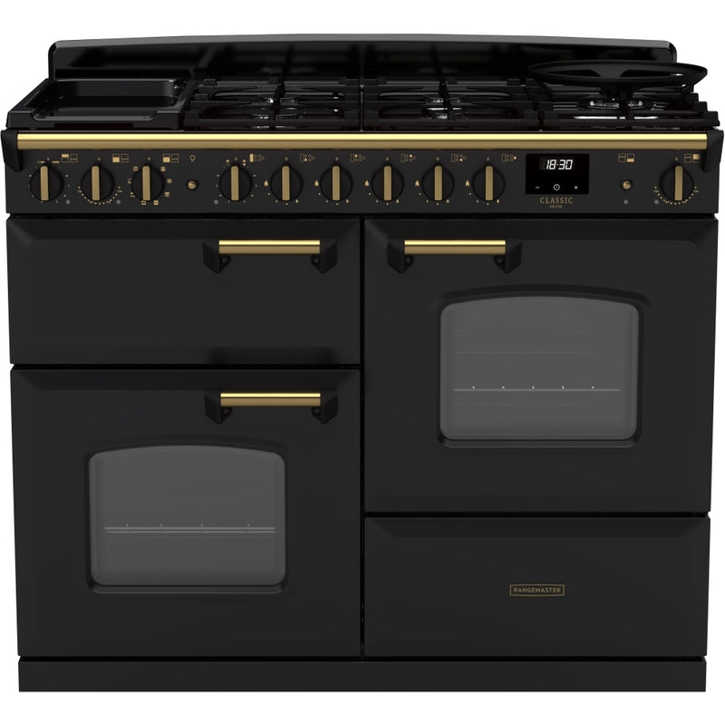 Rangemaster CLDLO110DFPCBL/AB1 - Charcoal Black/Antique Brass Range Cooker - 80L Dual Ovens - A Rated