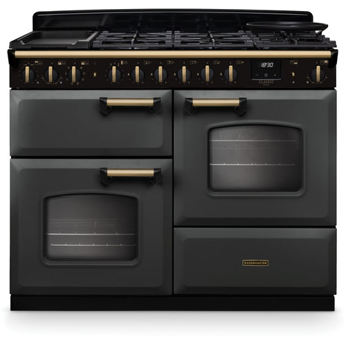 Rangemaster CLDLO110DFPSLT/AB1 - Slate/Antique Brass 110cm Range Cooker - Dual Fuel - A Energy