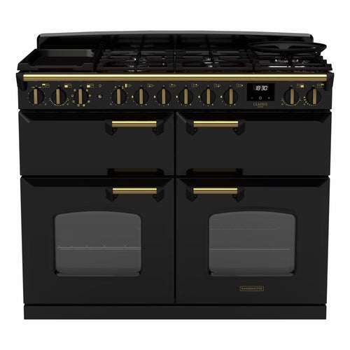 Rangemaster CLDLB110DFPGBL/AB1 - Black/Antique Brass Range Cooker - Dual Fuel - A Energy Rating