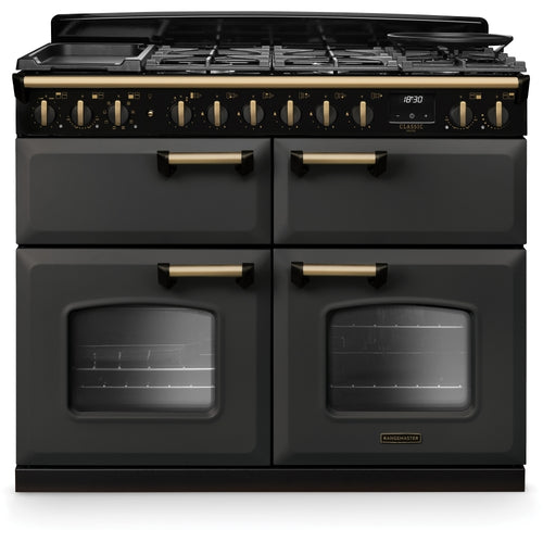 Rangemaster CLDLB110DFPSLT/AB1 - Slate/Antique Brass 110cm Range Cooker - Dual Fuel - A Energy