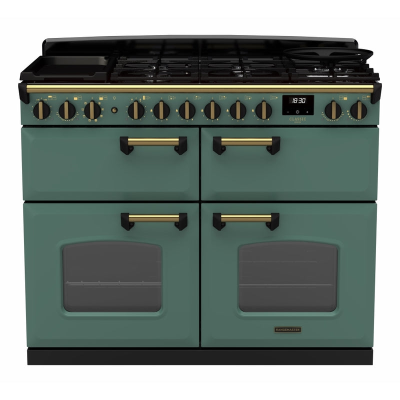 Rangemaster CLDLB110DFPMGR/AB1 - 110cm Dual Fuel Range Cooker - Antique Brass Trim