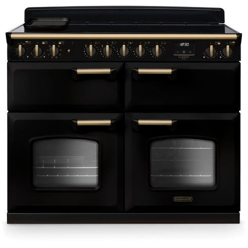 Rangemaster CLDLB110EIPGBL/AB1 Classic Deluxe - Gloss Black/Antique Brass Range Cooker - 110cm Electric Induction - A Energy