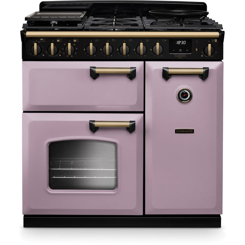 Rangemaster CLDL90DFPHTH/AB1 - Heather/Antique Brass Range Cooker - Dual Fuel - A Energy