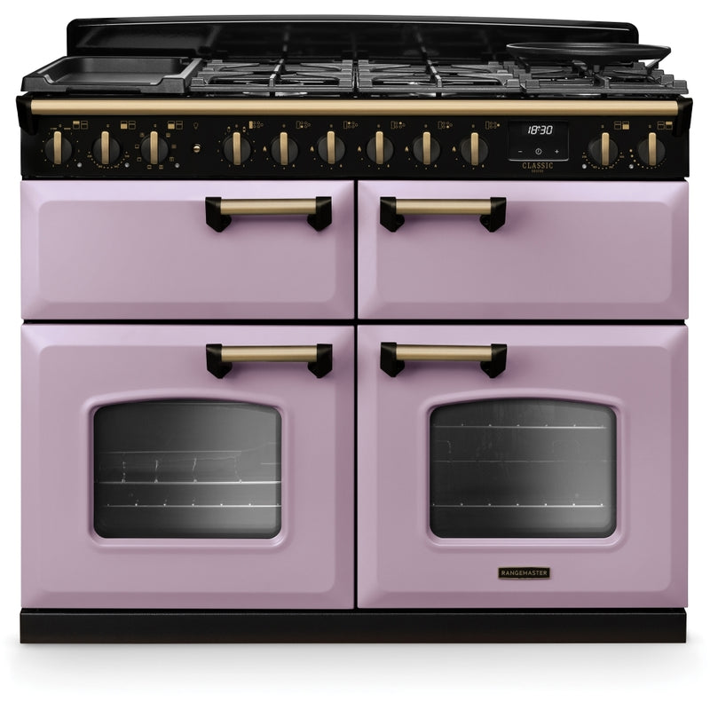 Rangemaster CLDLB110DFPHTH/AB1 Classic Deluxe - Heather/Antique Brass 110cm Range Cooker - Dual Fuel - A Rated