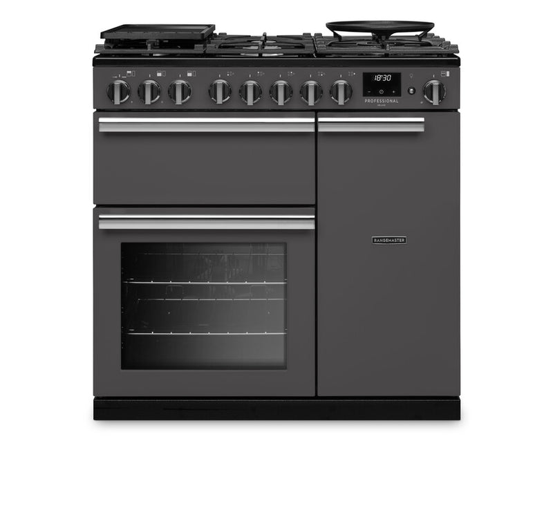 Rangemaster PRDL90DFPSLT/CM1 - Slate Dual Fuel Range Cooker - 5 Cooking Zones - A energy