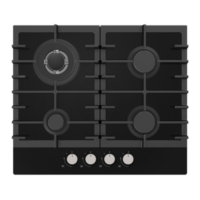 Statesman GH160GB - Black Gas Glass Hob - 4 Cooking Zones - 1 Wok Burner