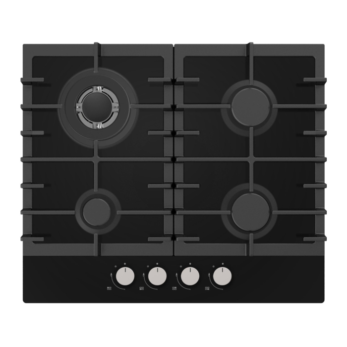 Statesman GH160GB - Black Gas Glass Hob - 4 Cooking Zones - 1 Wok Burner