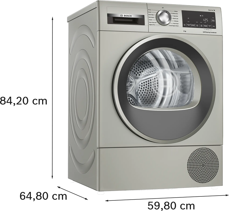 Bosch Series 6 WQG245S9GB - Silver 9KG Heat Pump Condenser Dryer, - A++ energy
