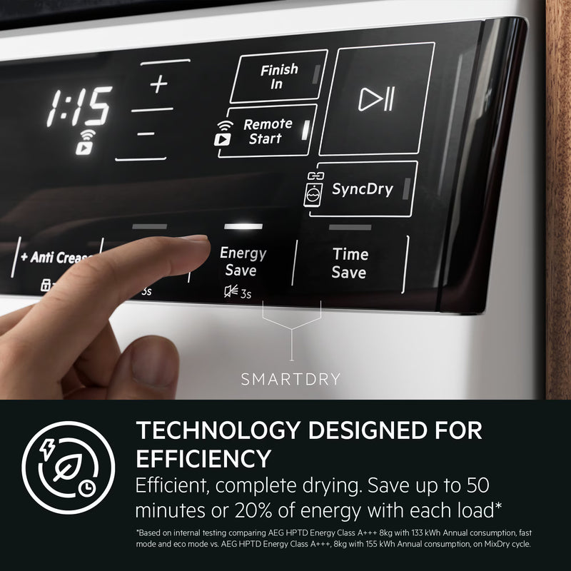 AEG TR948V4BC - White 8KG Heat Pump Tumble Dryer - Freestanding - A+++ Energy