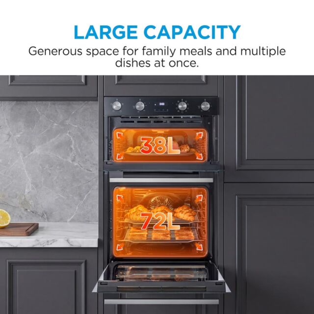 Midea MBOD70M30D0-BK - Black Built-In Double Oven - 110L - A Energy