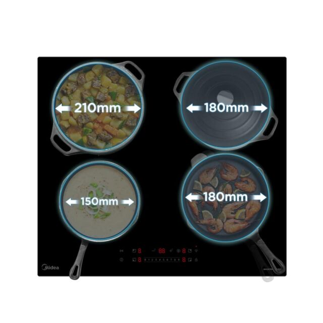 Midea MIH744E325GK - Black 60cm Induction Hob - 4 Zones - Built-In