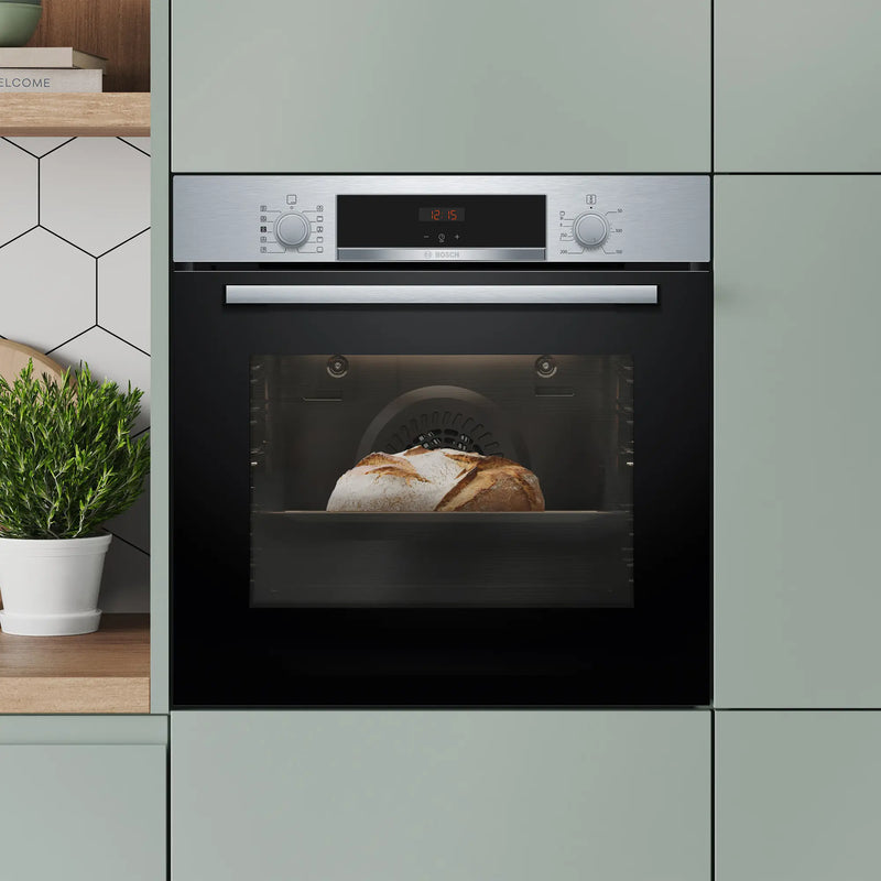 Bosch Series 4 HQA534BS3B - Stainless Steel 71L Built-In Electric Single Oven with added steam function - 3D Hot Air - A+ Energy Rating