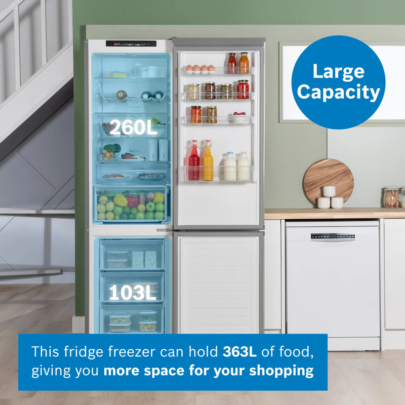 Bosch Series 4 KGN392LAGG - Stainless Steel Look Fridge Freezer - 260L/103L Capacity - A Energy Rating